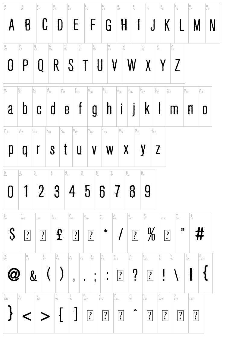 Fresco Stamp font map